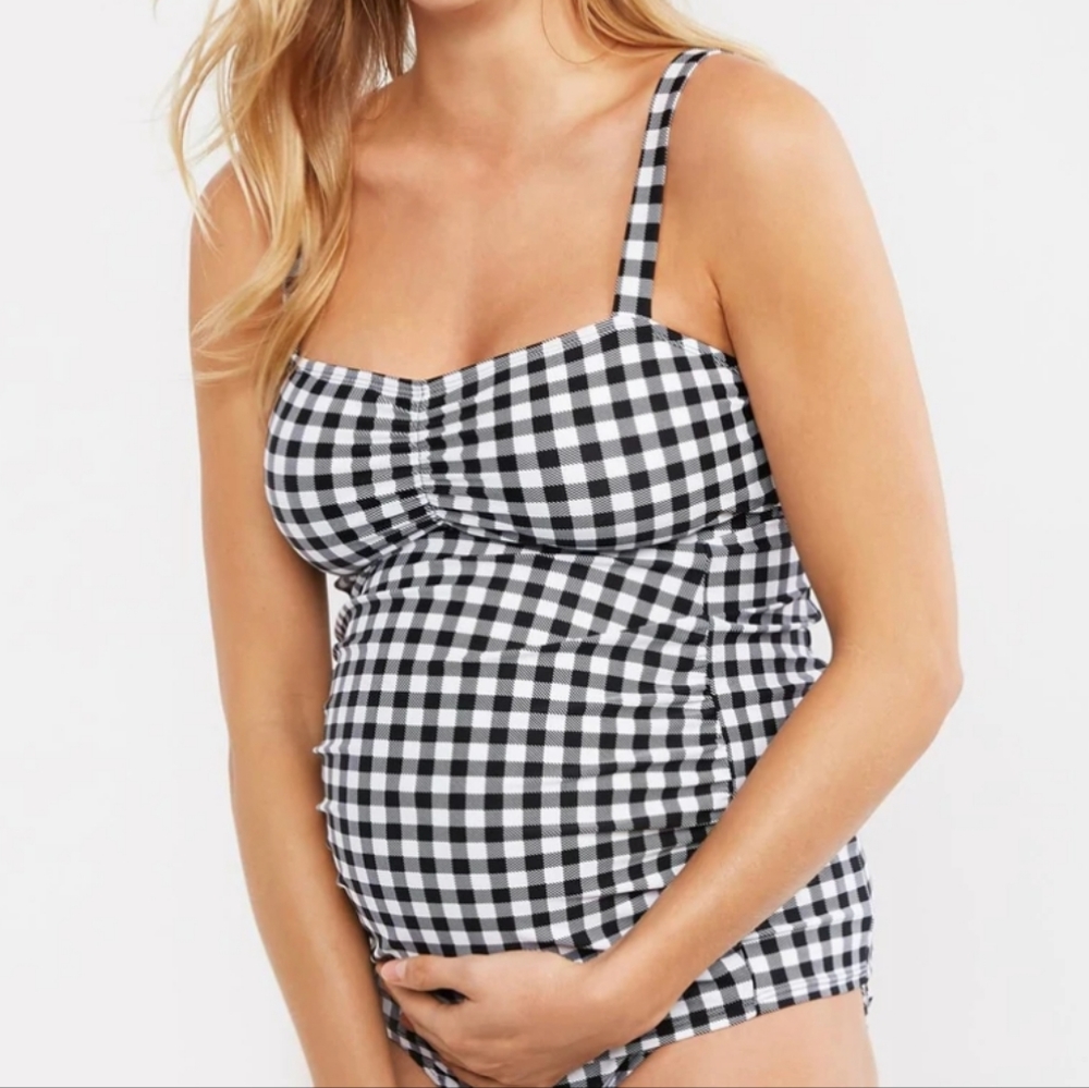 Motherhood Maternity Black and White Gingham Maternity Tankini Top